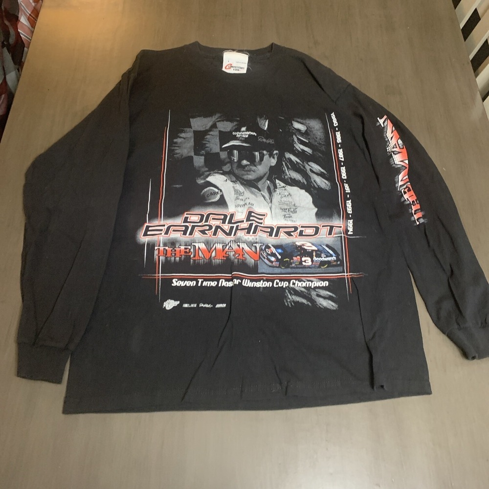 Dale Earnhardt 7 Time NASCAR‎ Champion Racing T Shirt Black L Long Sleeve Vtg
